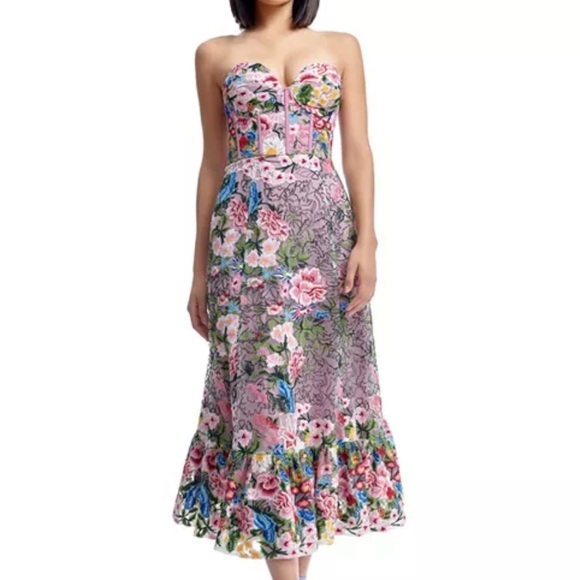 Dress the Population Dresses & Skirts - NEW Dress the Population Carina Embroidered Strapless Dress M/8-10 Blush Multi
